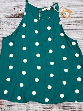 Blu Pepper Teal Tank with White Pom-Pom Accents